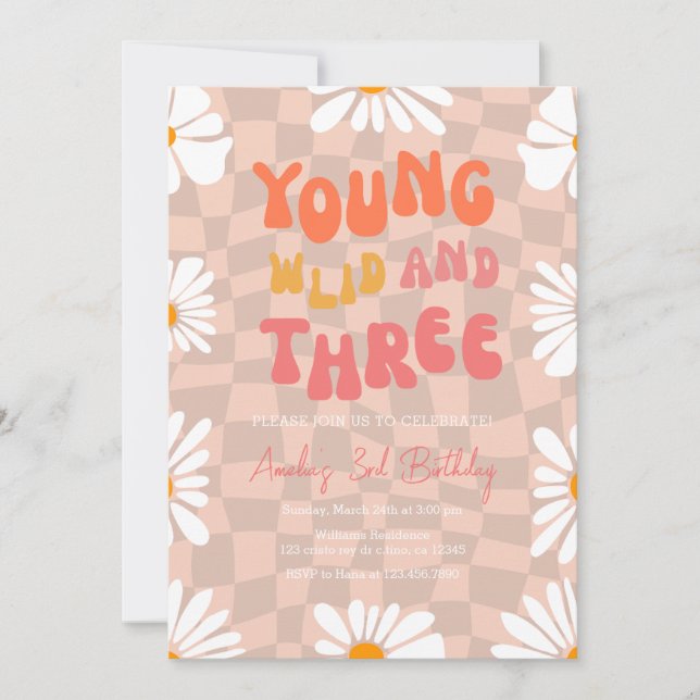 Young Wild and Three 3rd Birthday Party Invitation (Front)