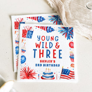 Young Wild and Three 4th of July 3rd Birthday Napkin