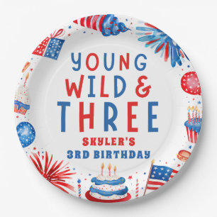 Young Wild and Three 4th of July 3rd Birthday Paper Plate