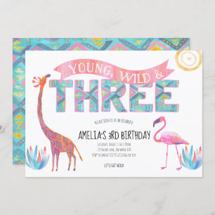Young, Wild and Three Birthday Invitation