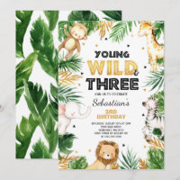 Young Wild And Three Birthday Invite Safari Party