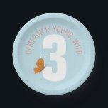 Young Wild and Three Birthday Paper Plate<br><div class="desc">This cute party plate features a polka dot pattern of hand-illustrated ladybugs to add nature inspired charm to any nature themed birthday party,  baby shower or outdoor celebration.</div>