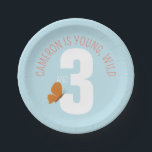 Young Wild and Three Birthday Paper Plate<br><div class="desc">This cute party plate features a polka dot pattern of hand-illustrated ladybugs to add nature inspired charm to any nature themed birthday party,  baby shower or outdoor celebration.</div>