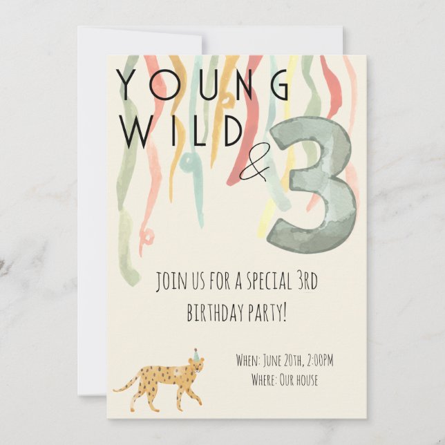 Young Wild and Three Birthday Party Invite (Front)