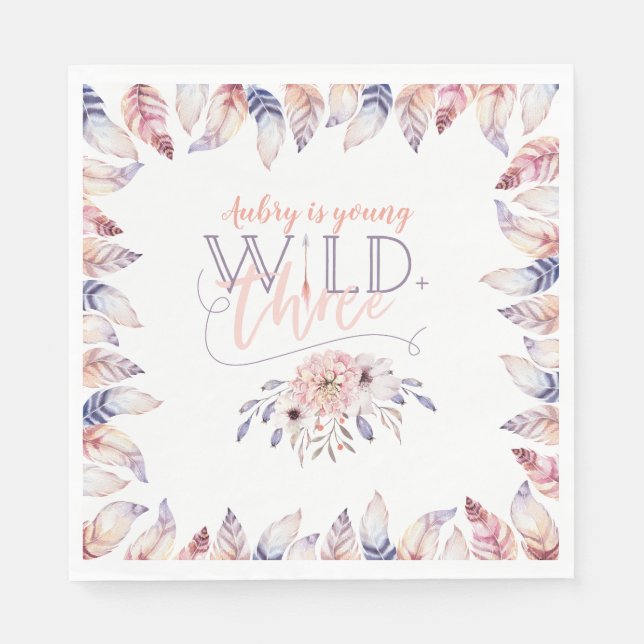 Young, wild and three birthday party napkin (Front)