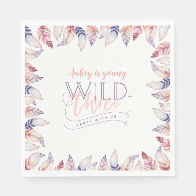 Young, wild and three birthday party napkin (Front)