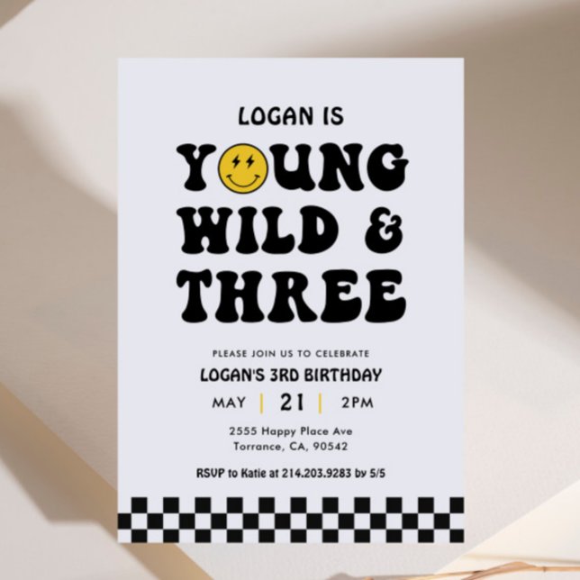 Young Wild and Three Boy 3rd Birthday Party  Invitation (Creator Uploaded)
