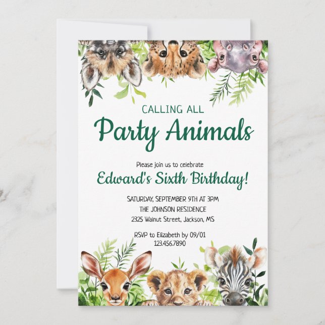 Young Wild And Three Cute Safari Animals Birthday Invitation (Front)