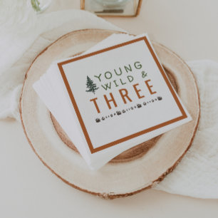 Young Wild and Three Forest Birthday Party Napkins