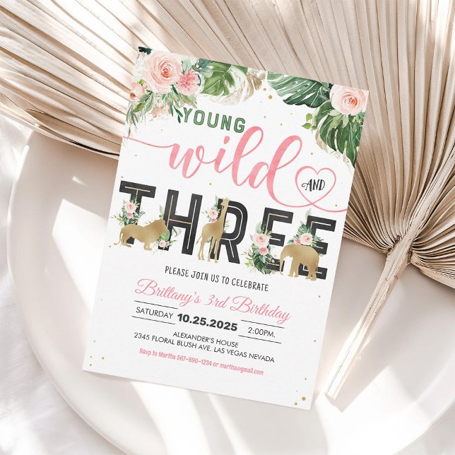 Young Wild and Three Girl 3rd Birthday Invitation (Creator Uploaded)