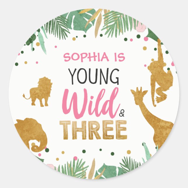 Young Wild and Three Girl Safari Animals Sticker (Front)