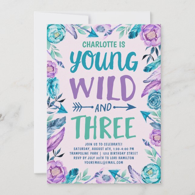 Young Wild and Three Girls Birthday Party Invitation (Front)