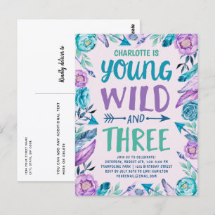 Young Wild and Three Girls Birthday Party Postcard