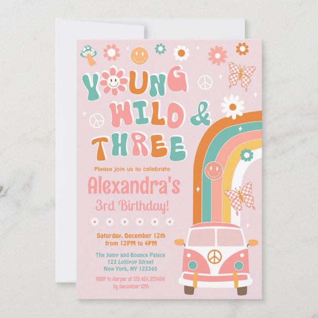 Young Wild and Three Groovy Birthday Invitations (Front)