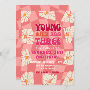 Young Wild and Three Groovy Daisy Third Birthday Invitation