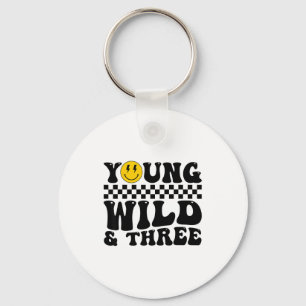 Young Wild And Three Groovy Retro 3 Years Old Kid  Key Ring