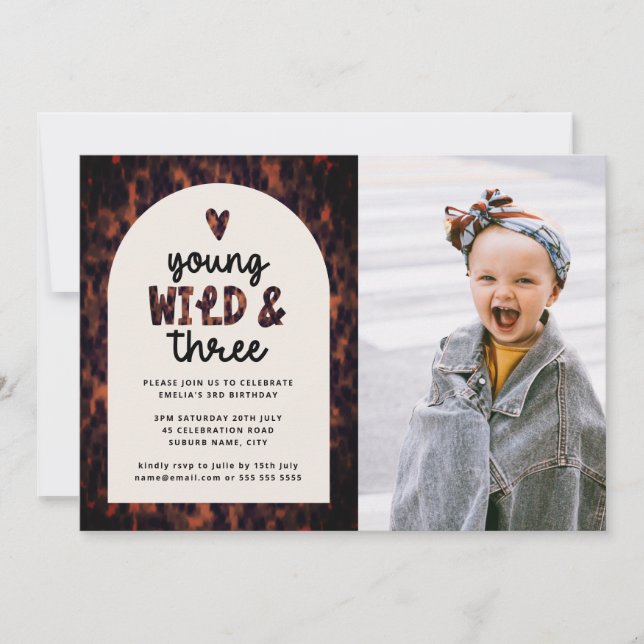 Young Wild and Three Jungle Photo 3rd Birthday Invitation (Front)