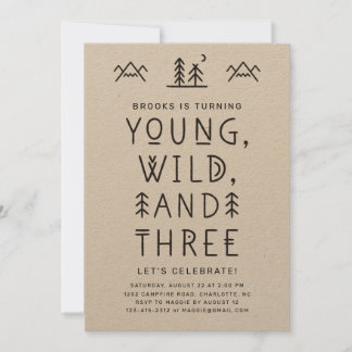 Young Wild and Three Kraft Birthday Invitation