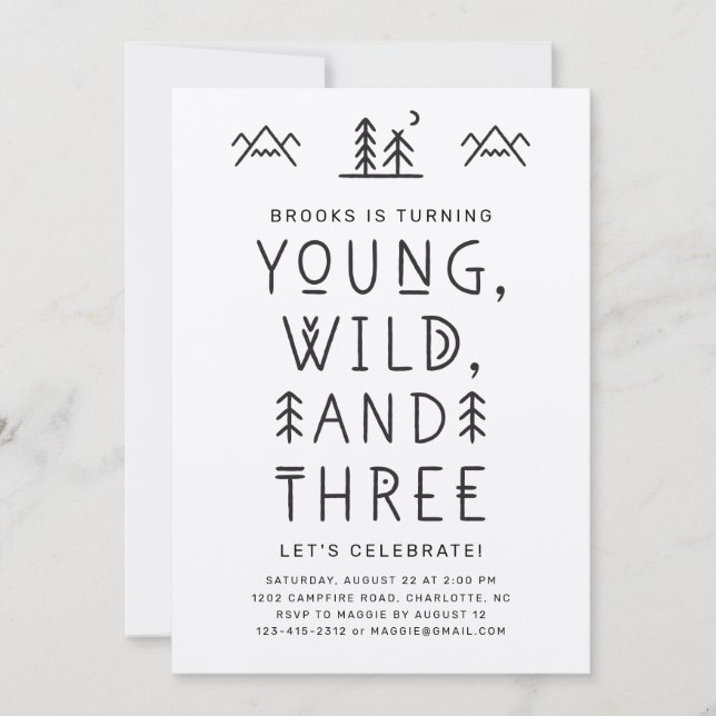 Young Wild and Three Kraft Birthday Invitation (Front)