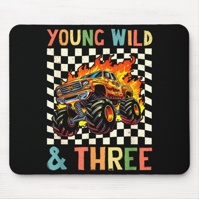 Young Wild And Three Monster Truck 3rd Birthday 3y Mouse Mat (Front)