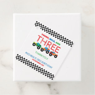 Young Wild and Three Monster Truck Boy Birthday  Favour Tags