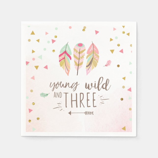 Young wild and three Paper Napkin Pink Gold Girl (Front)