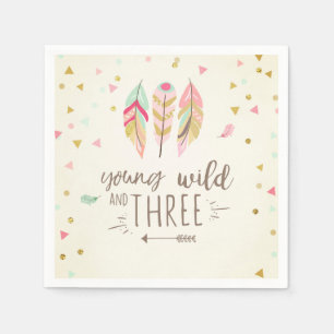Young wild and three Paper Napkin Pink Gold Girl