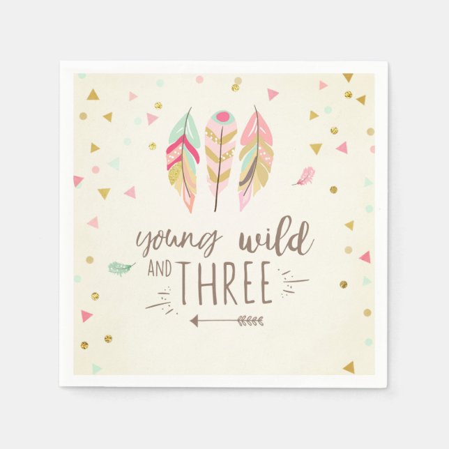 Young wild and three Paper Napkin Pink Gold Girl (Front)