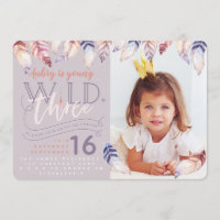 Young, wild and three photo birthday invitation.
