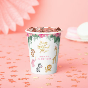 Young Wild and Three - Pink Safari Girl's 3rd Paper Cups