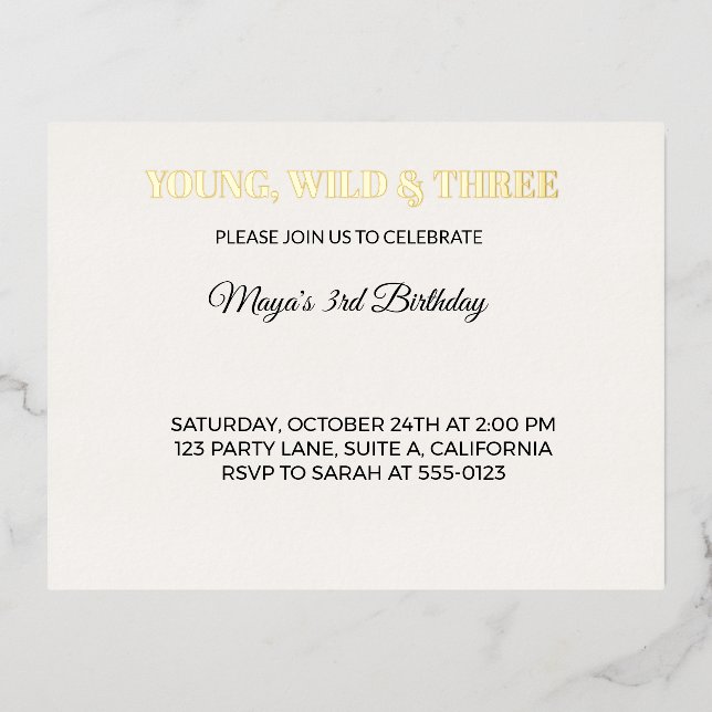 Young Wild and Three Retro 3rd Birthday Invitation (Front)