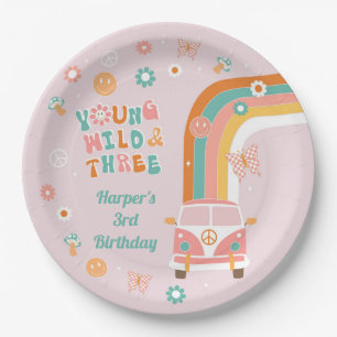 Young Wild and Three Retro Boho Party Paper Bowls Paper Plate