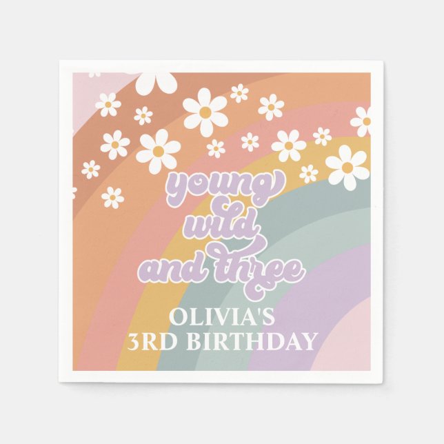 Young Wild and Three Retro Rainbow Napkins (Front)