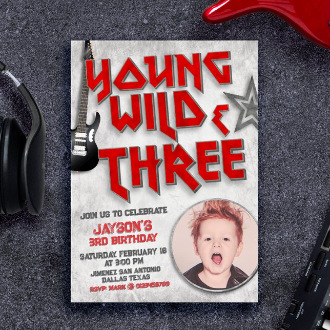 Young Wild and Three Rock Invitation with Photo (Young Wild and Three Rock Invitation with Photo Picture)