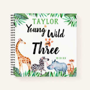 Young Wild And Three Safari 3rd Birthday Guest Notebook
