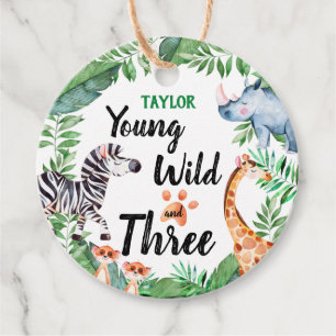 Young Wild And Three Safari 3rd Birthday Party Favour Tags
