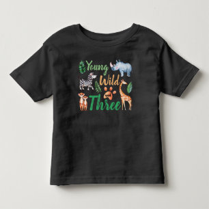 Young Wild and Three Safari Animal 3rd Birthday Toddler T-Shirt
