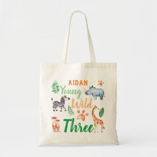 Young Wild and Three Safari Animal 3rd Birthday Tote Bag