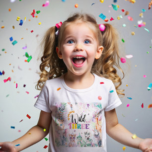 Young Wild and Three Safari Animals Girl Birthday Baby T-Shirt