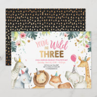 Young Wild and Three Safari Girl Animals Birthday