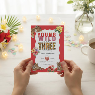 Young Wild and Three Tiger Tropical Birthday Invitation