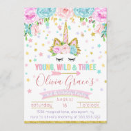 Young Wild and Three Unicorn Birthday Invitations