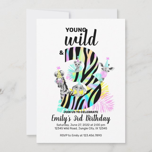 Young wild and three Wild 3rd Birthday invitation (Front)