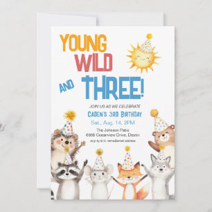 Young Wild and Three Zoo Animals Invitation
