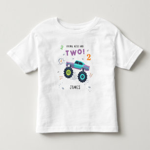 Young Wild And Two 2nd Birthday Kids Monster Car Toddler T-Shirt