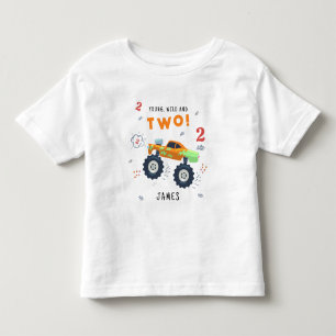 Young Wild And Two 2nd Birthday Kids Monster Car Toddler T-Shirt