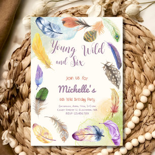 Young Wild and Watercolor Boho Feathers Invitation
