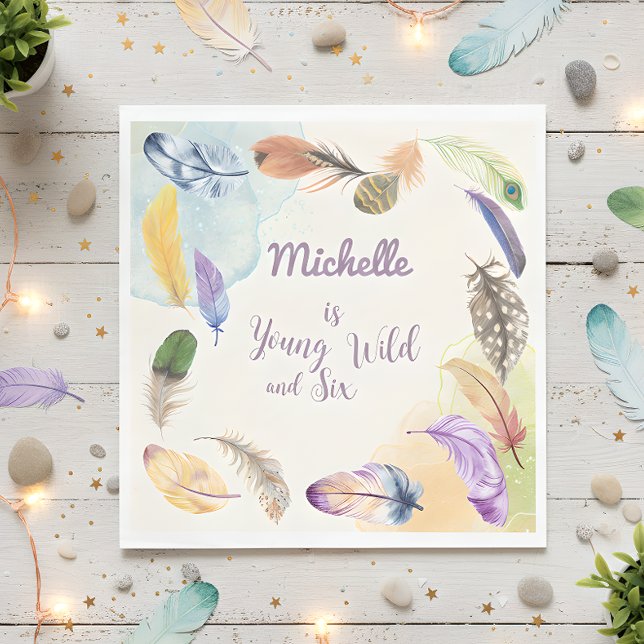Young Wild and Watercolor Boho Feathers  Napkin (Creator Uploaded)