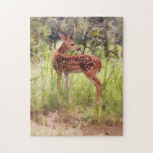 Young Wild Deer Fawn in a Meadow Art Puzzle