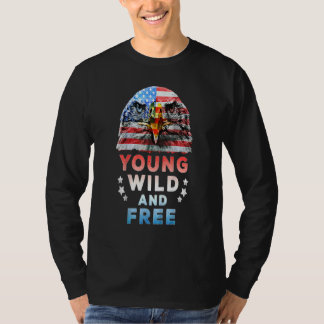 Young Wild Free American Patriotic 4th Of July Usa T-Shirt